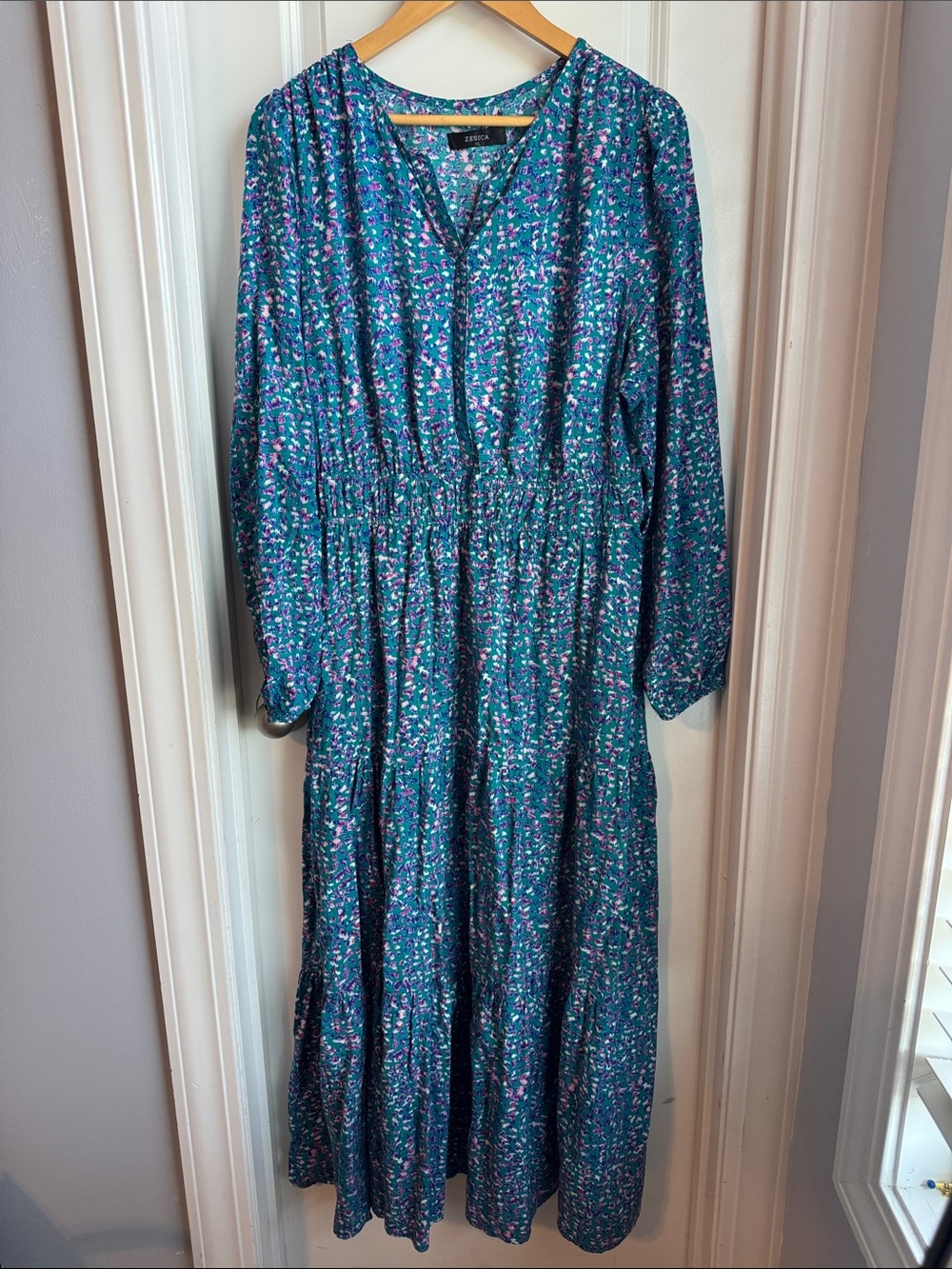 Women’s Zesica XL Teal Floral Long Sleeve Maxi Dress
